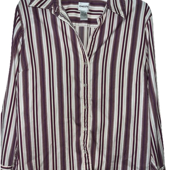 Chico's Tops - Chicos Button Up Womens Blouse Size 2 Long Sleeve Stripes  C-1